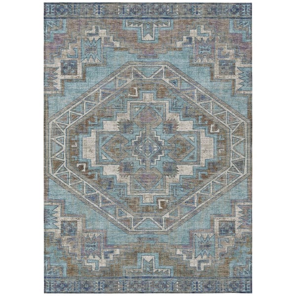 Chantille Machine Washable Indoor/Outdoor Abstract ACN2794 Teal 10 ft. x 14 ft. Area Rug
