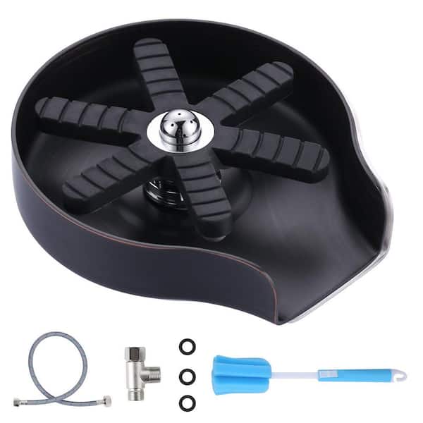 VEVETTA 4 in. Stainless Steel Glass Rinser Cup Washer with Silicone Blade and Supply Lines for Kitchen Sink in Oil Rubbed Bronze