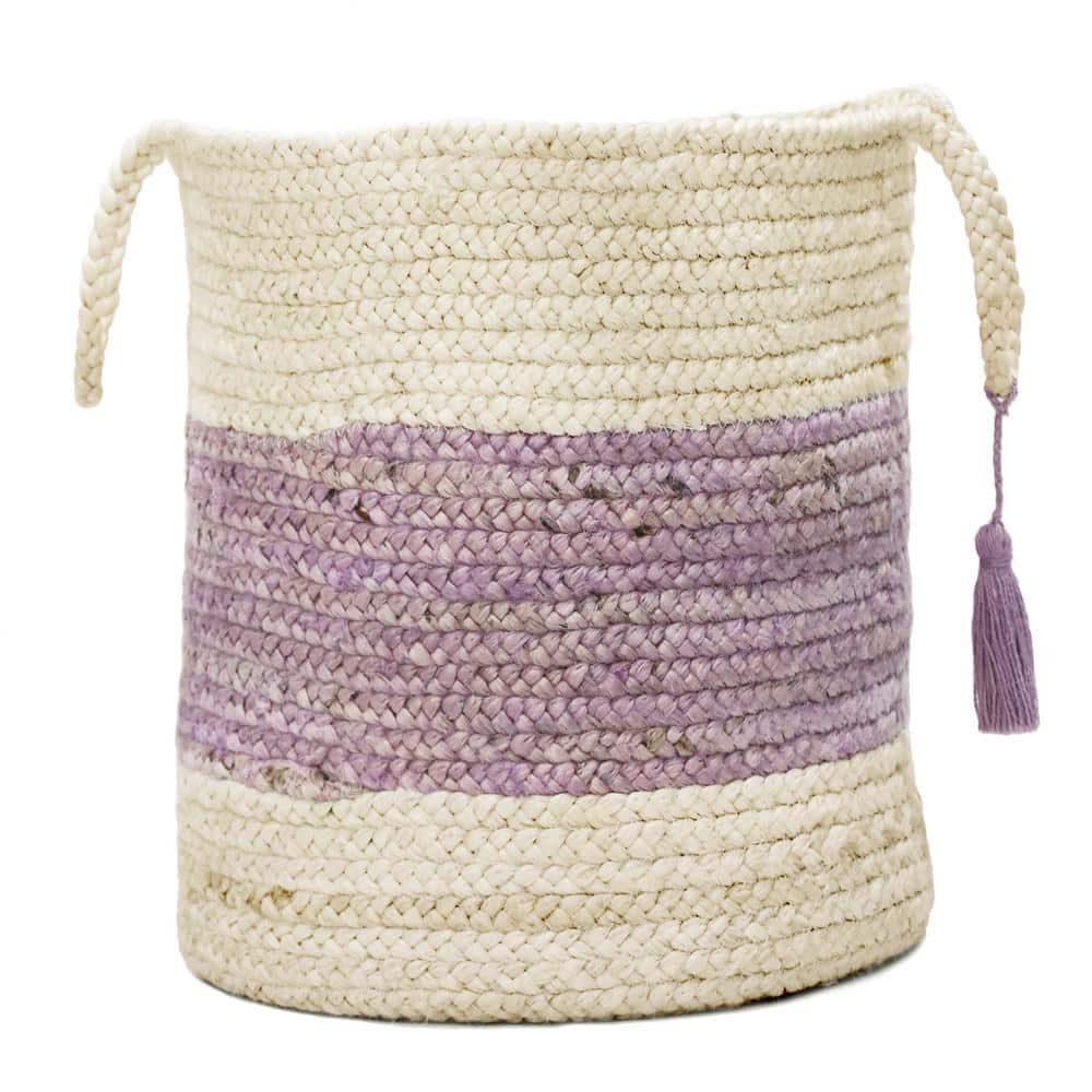 Amara Bold Striped Off-White / Purple 19 in. Jute Decorative Storage Basket
