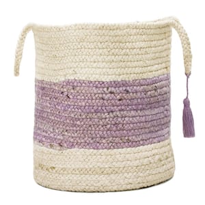 Amara Bold Striped Off-White / Purple 17 in. Jute Decorative Storage Basket with Handles