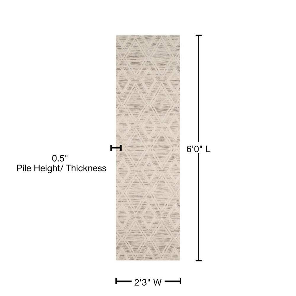 Ivory Geometric Flat Woven Wool Runner Rug