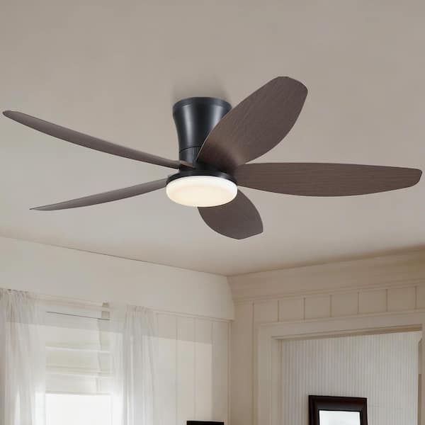 48 in Modern Brown Remote Control Flush Mount Standard Ceiling Fan with 3-Color Dimmable LED Light