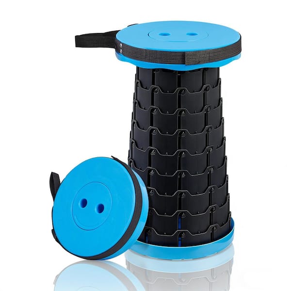 Telescoping Folding Stool, Camping Round Chair with Adjustable Height - Lightweight Collapsible Seat for Outdoor Blue
