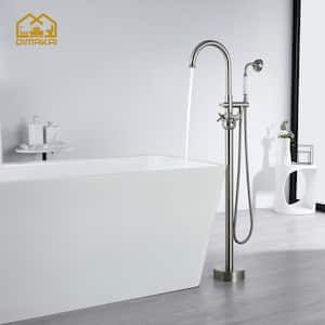 Freestanding 2-Handle Bathtub Faucet with Hand Shower in Brushed Nickel