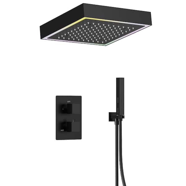 LED Shower System Kit 2-Spray Ceiling Mount 12 in. Fixed and Handheld Shower Head 2.5 GPM in Matte Black
