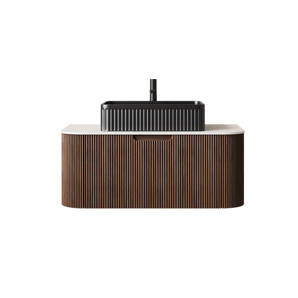 36 in. Wall-Mounted Dark Walnut Bath Vanity with White Engineered Marble Top Pre-Assembled price history on PriceWatchPro