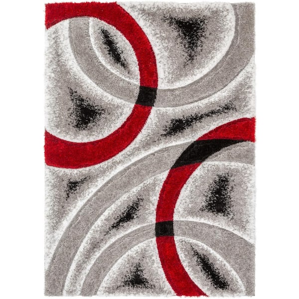 Well Woven San Francisco Oahu Red Modern Geometric Arcs and Shapes 5 ft ...