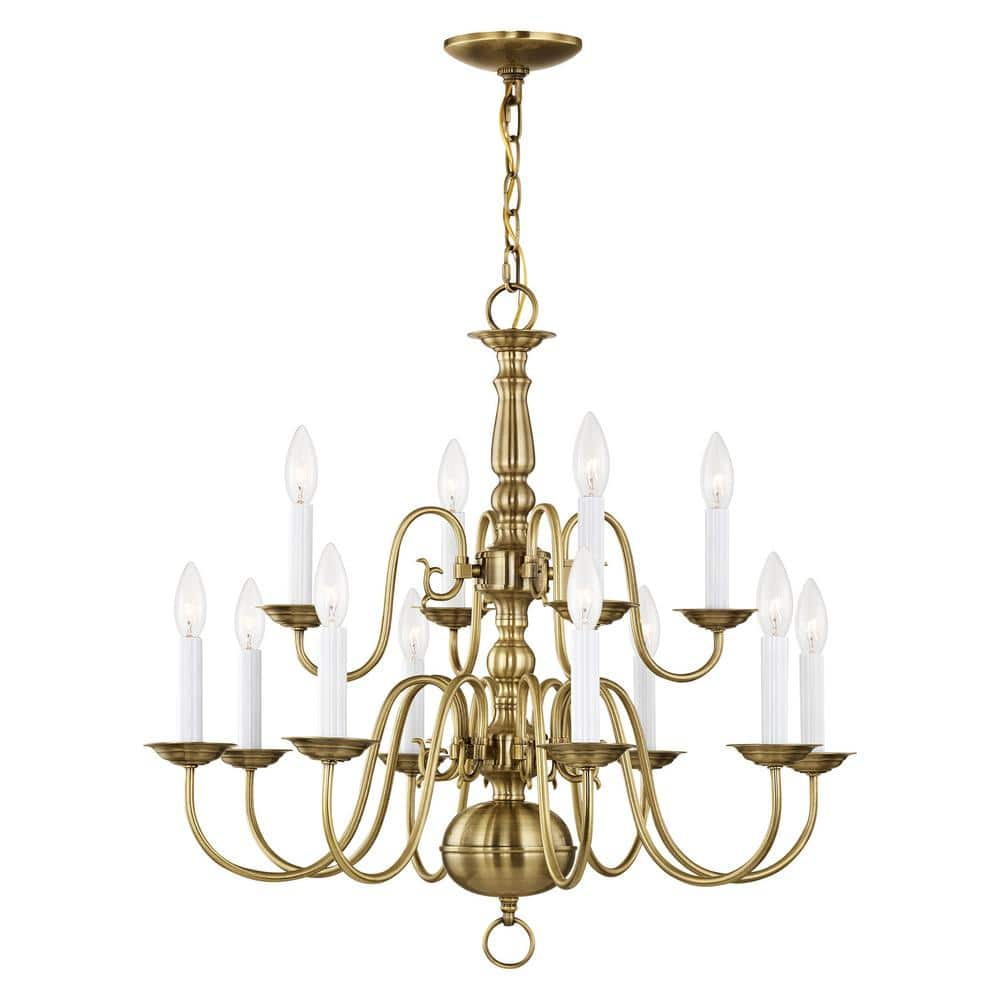 Livex Lighting Williamsburgh 12 Light Antique Brass Chandelier