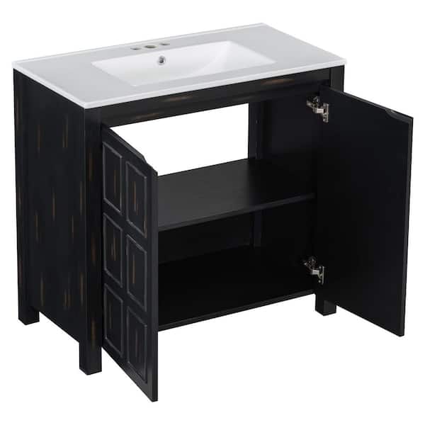yuuu.　36 Virubi 36 in. W Single Sink Bath Vanity in Navy Blue with White