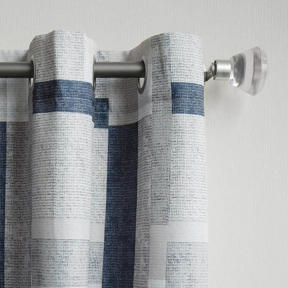 Navy and White Geometric Polyester Sheer Grommet Curtain Panel 40" x 63"