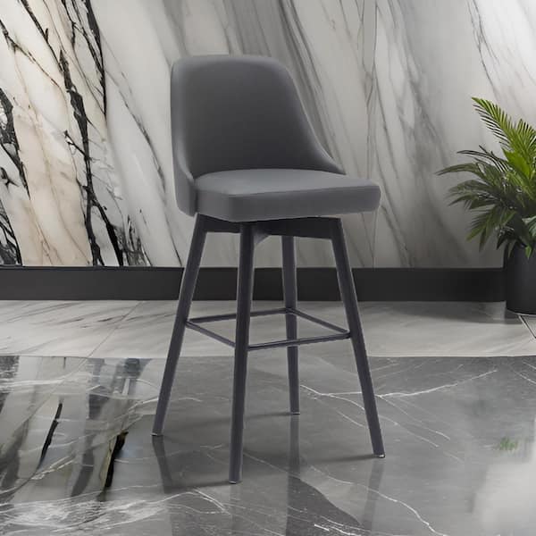Benjara 30 in. Gray and Black Low Back Metal Frame Bar Stool with Faux Leather Seat