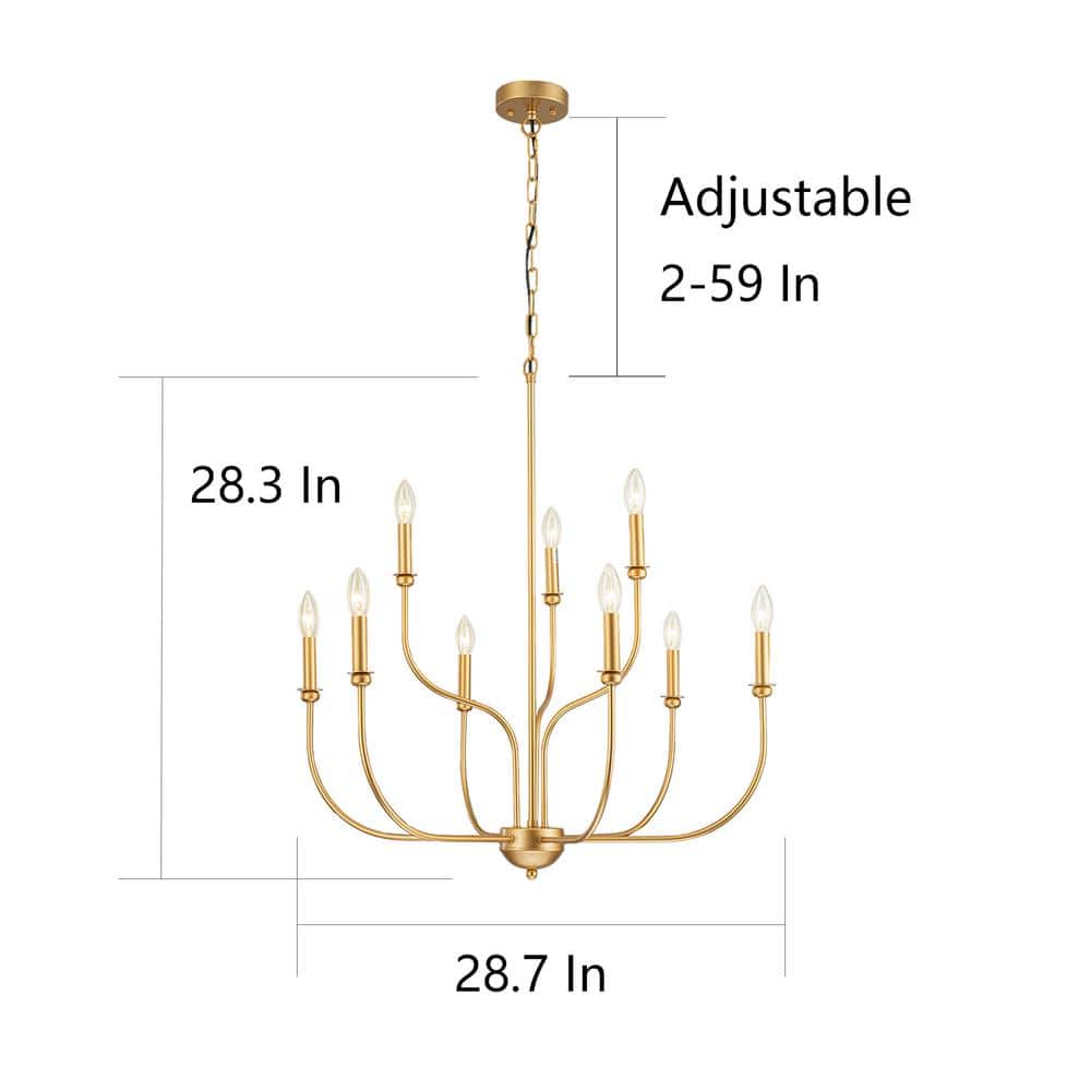 Gold 9-Light 2-Tier Candle Style Metal Chandelier