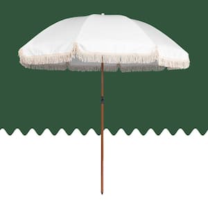 7.5ft Metal Outdoor Beach Umbrella with Tassel in White