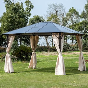 10 ft. x 12 ft. Outdoor Steel Frame Gazebo with Twin-Wall Polycarbonate Hardtop Roof and Removable Curtains