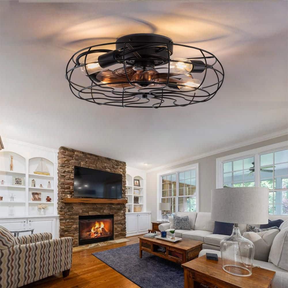 19 in. Black Flush Mount Ceiling Fan with Light, 8 Blades, 6-Speed Remote and Reversible DC Motor for Small Spaces price history on PriceWatchPro