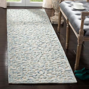 Trace Blue/Ivory 2 ft. x 5 ft. Distressed Floral Runner Rug