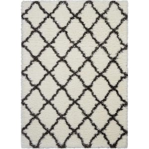Ultra Plush Shag Ivory/Charcoal 5 ft. x 8 ft. Abstract Plush Contemporary Area Rug