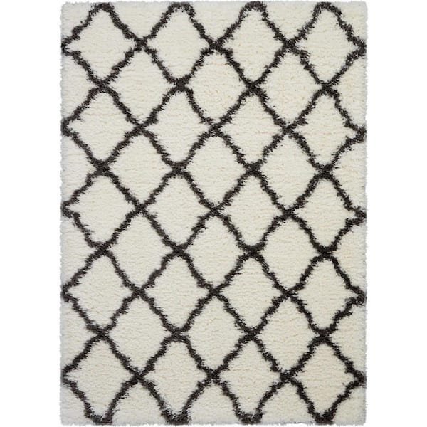 Nourison Ultra Plush Shag Grey/Ivory 8 ft. x 10 ft. Abstract Plush Contemporary Area Rug