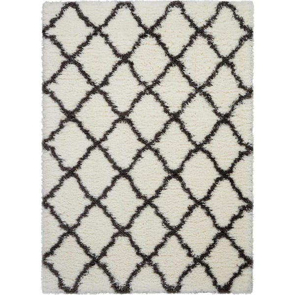 Nourison Ultra Plush Shag Grey/Ivory 9 ft. x 12 ft. Abstract Plush Contemporary Area Rug