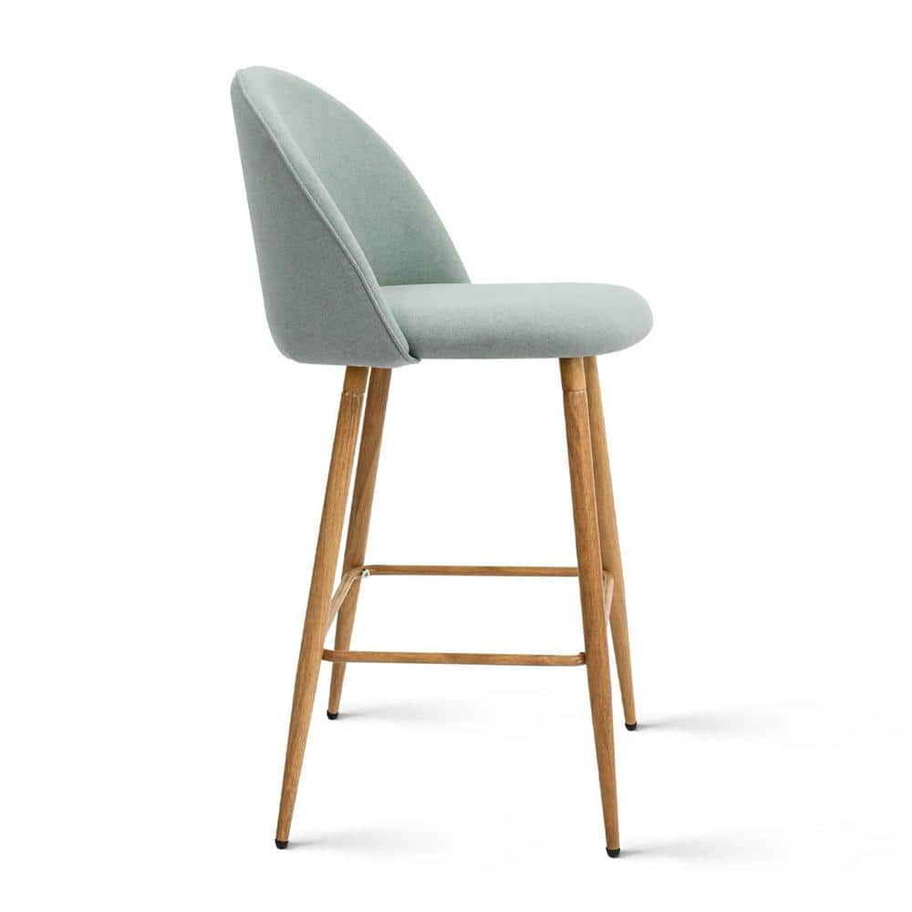 Beige Upholstered Adjustable Counter Stool Set with Wood Legs