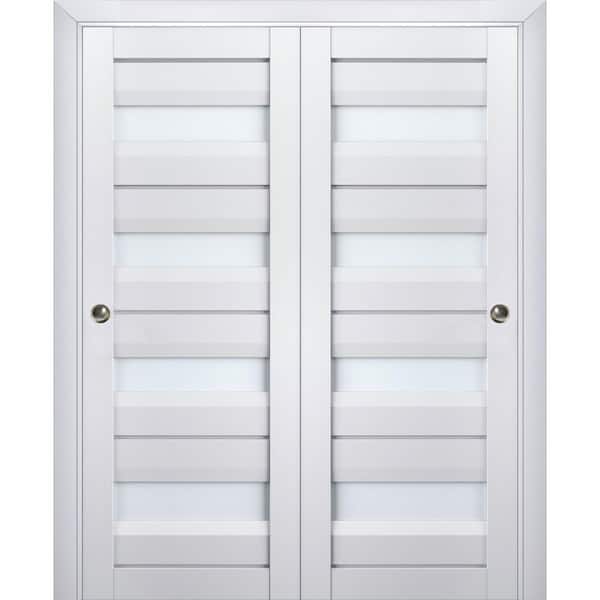 36 in. x 96 in. 2 Panel White Finished Solid Wood Sliding Door with Hardware