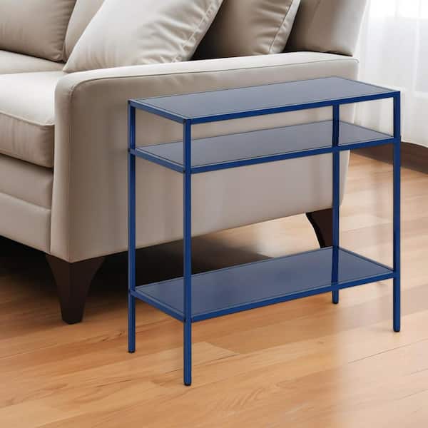 HomeRoots 24 in. Blue Rectangle Metal End Table