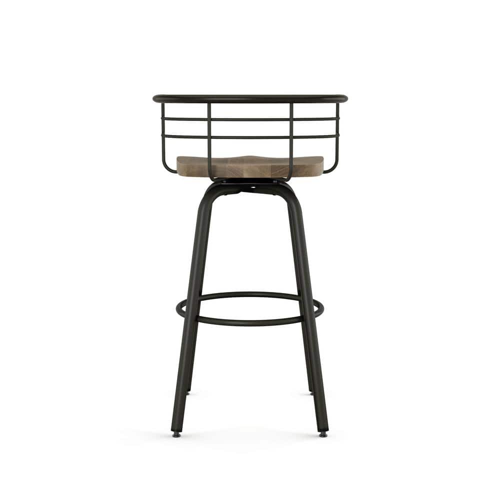 Amisco Brisk 25" Distressed Wood Swivel Counter Stool in Beige and Gun Metal
