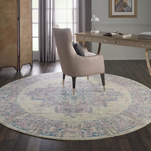 Grafix Ivory/Pink 8 ft. x 8 ft. Persian Medallion Transitional Round Rug