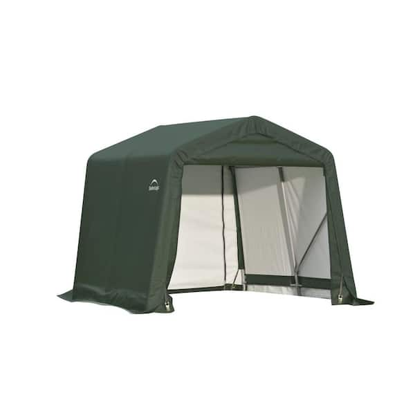 ShelterLogic 8 ft. W x 16 ft. D x 8 ft. H Steel and Polyethylene Garage without Floor in Green with Patented Stabilizers