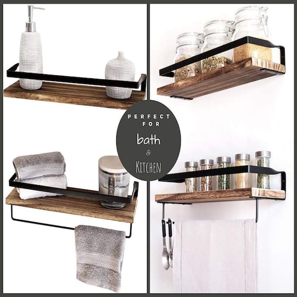 Black Modern Floating Shelves with Guard Rail, 16.75