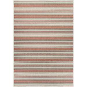 Monaco Marbella Coral Red-Ivory-Pewter 4 ft. x 5 ft. Indoor/Outdoor Area Rug