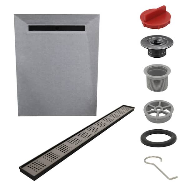 Watershield Shower System 48 in. x 60 in. Pre-sloped Envelope Linear Drain Pan with Black Square Punch Shower Kit
