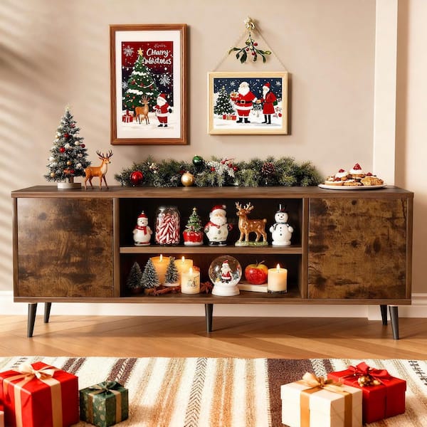 58 in. Modern Simplicity TV Stand Rustic Brown Media Console Fits TV's up to 65 in.