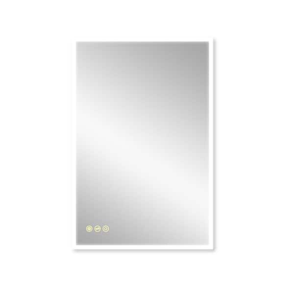 Satico 24 in. W x 36 in. H Rectangular Frameless Anti-Fog Wall Mounted LED Light Bathroom Vanity Mirror in Silver