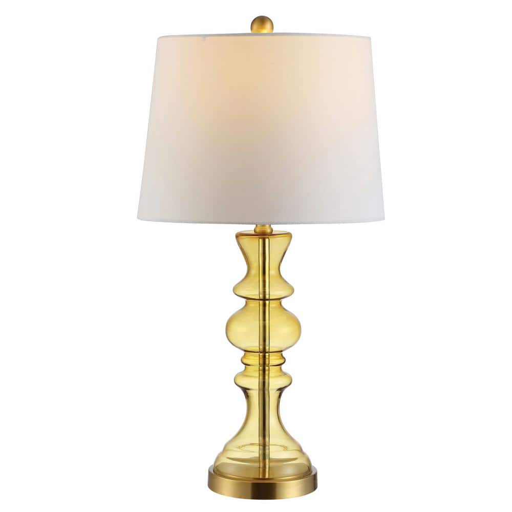 White Glass Candlestick Table Lamp with Cotton Shade
