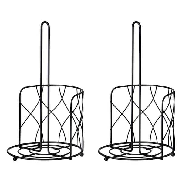 Freestanding Black Iron Towel Paper Holder Stand Roll Dispenser with Frame for Kitchen, Set of 2
