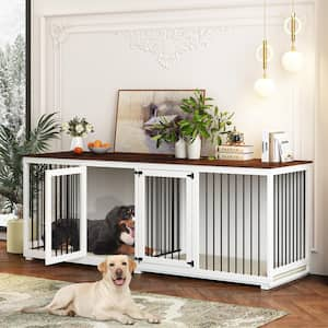 94.5 in. Wooden Heavy-Duty Dog Crate Kennel Cage with Divider for 2 Dogs, Extra Large Dog Crate House for XXL Large Dogs