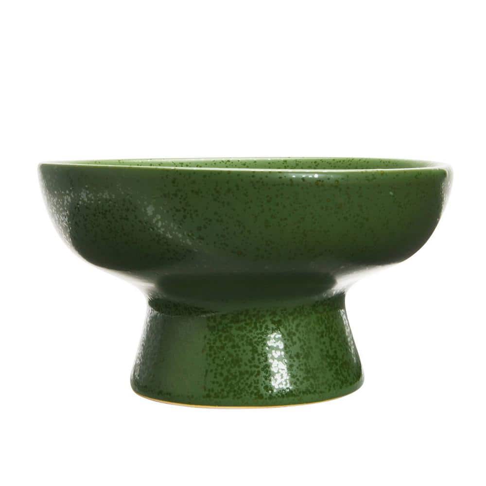 Matte Green Ceramic Footed Serving Bowl, 12.75"