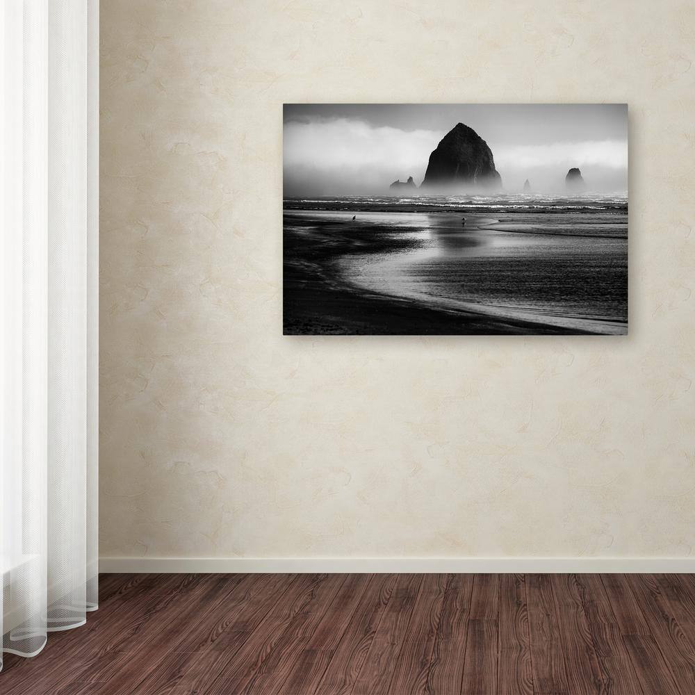 Cannon Beach Black and White Canvas Art with Floater Frame