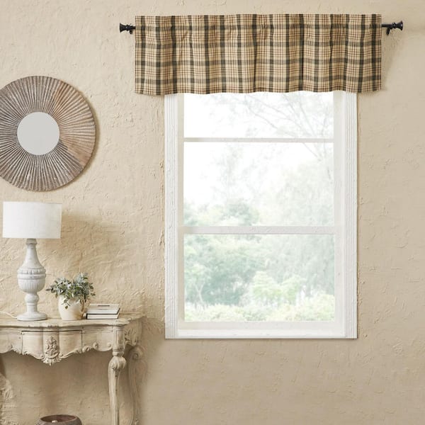VHC BRANDS Cider Mill 60 in. L x 16 in. W Plaid Cotton Valance in Khaki Forest Green Russet