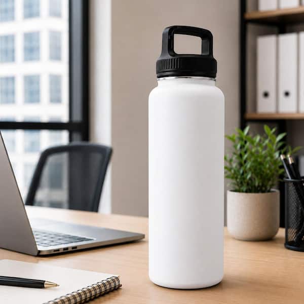 40 oz. White Stainless Steel, Insulated Water Bottle with 3 Lids
