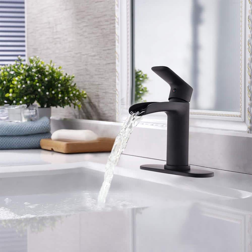 Matte Black Brass Single Handle Waterfall Bathroom Faucet