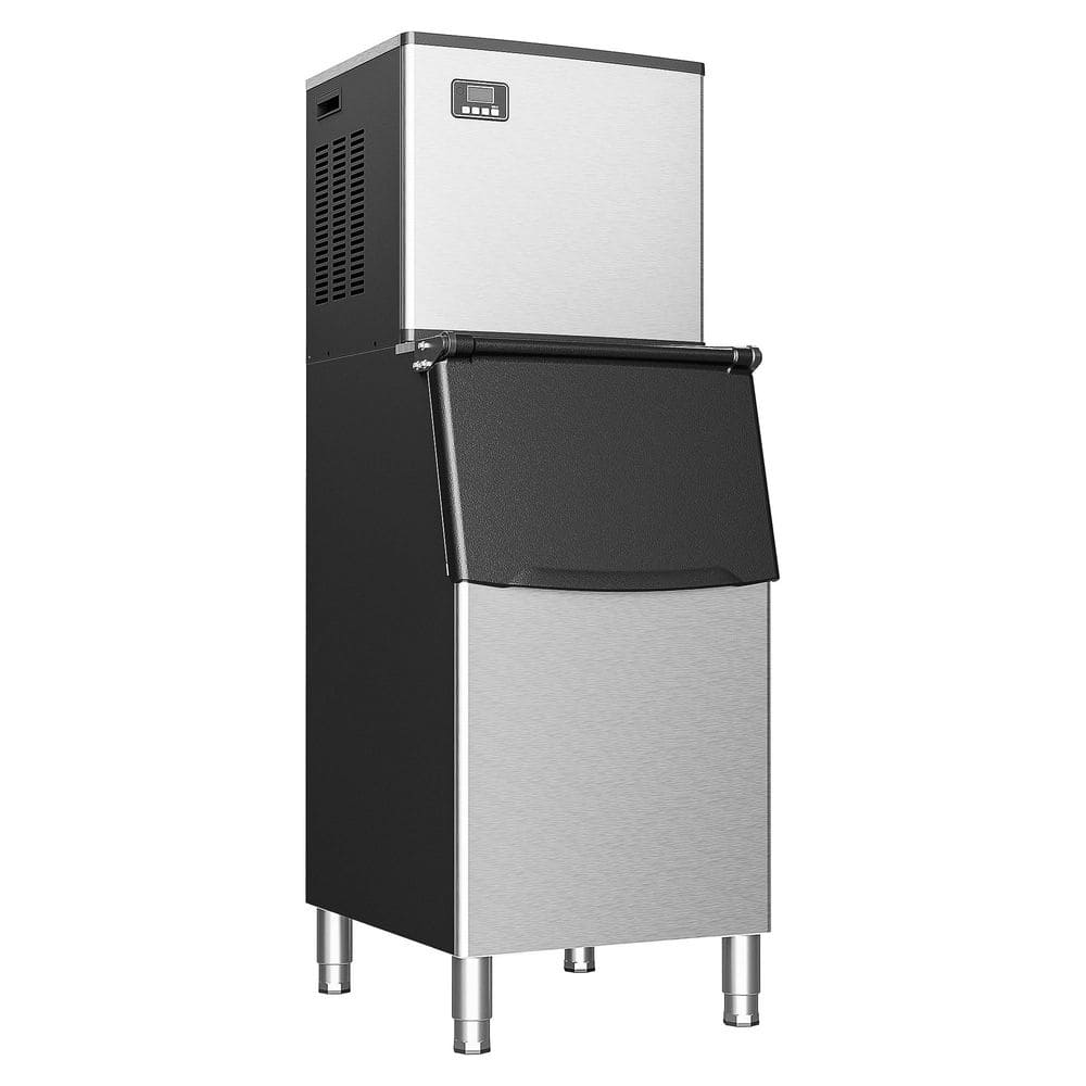 27 in. 450 lbs. /24H Full Size Cubes Freestanding Commercial Ice Maker in Silver, 250 lbs. Storage Capacity, Ice Scoop