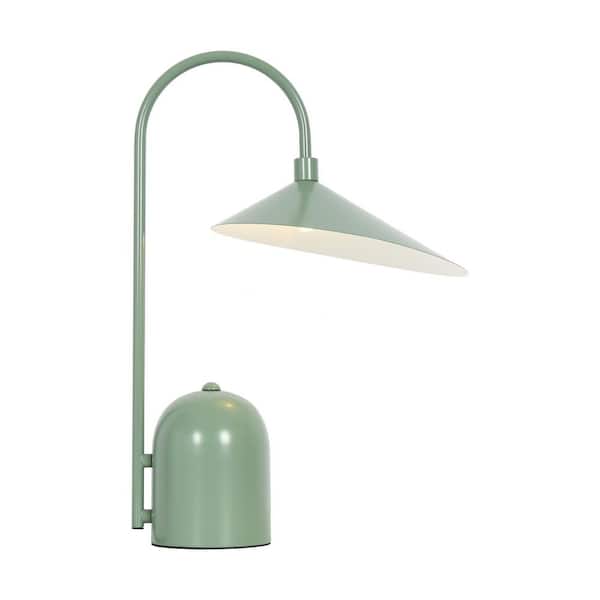 19.7 in. Green Modern Conical Table Lamp for Living Room, Bedroom with Metal Shade and White-Painted Interior