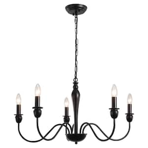Marypaz 5-Light Black Dimmable Classic Traditional Farmhouse Chandelier for Kitchen Island with no Bulbs Included