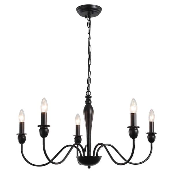 LWYTJO Marypaz 5-Light Black Dimmable Classic Traditional Farmhouse Chandelier for Kitchen Island with no Bulbs Included