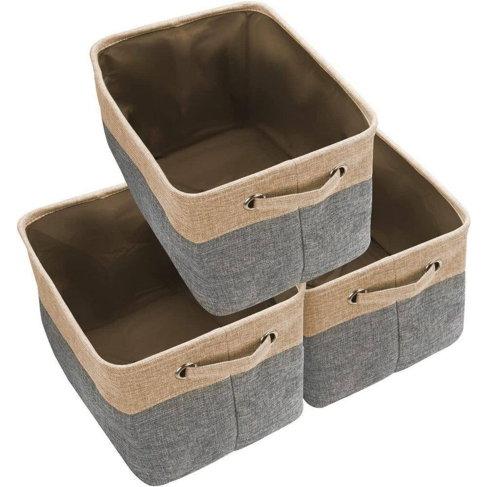 Neutral Cotton and Jute Rectangular Storage Bins with Handles - 3 Pack