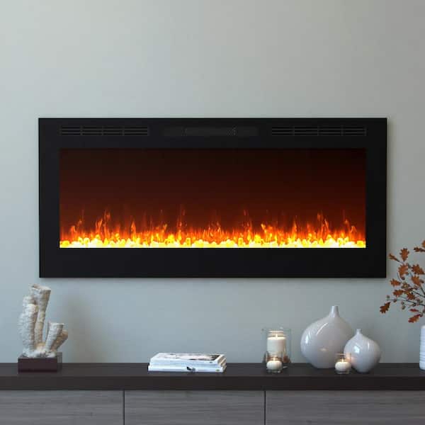 Moda Flame Cynergy 50 in. Crystal Electric Recessed Built-In Fireplace in Black