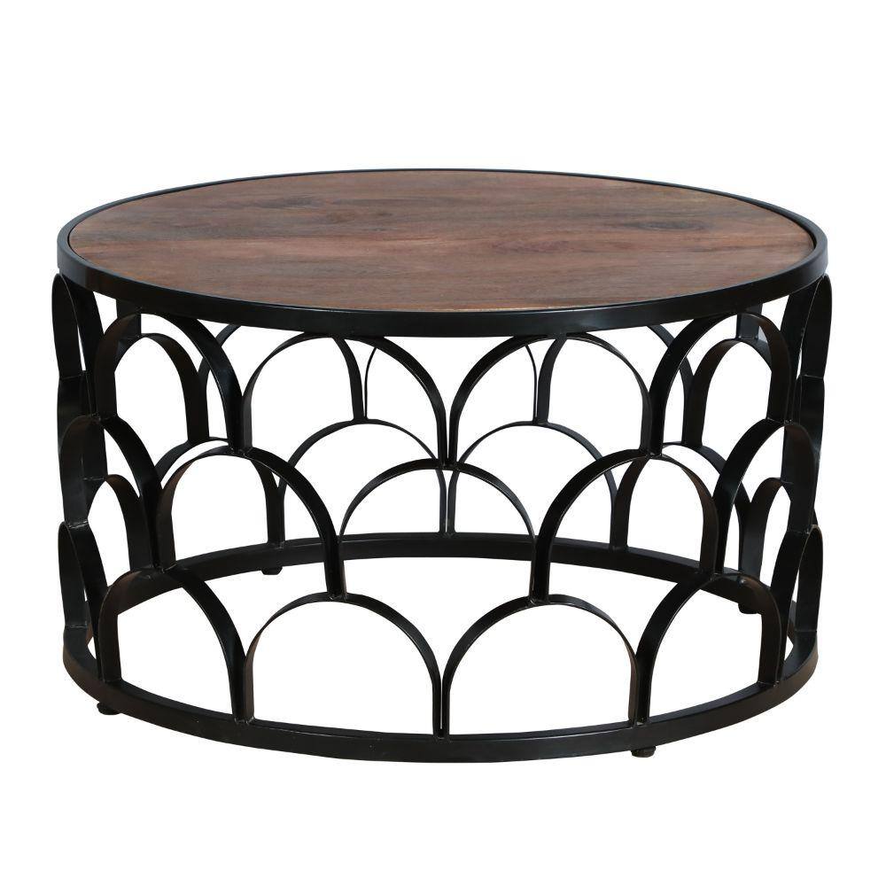 THE URBAN PORT Dex 32 in. Brown and Black Round Mango Wood Coffee Table ...