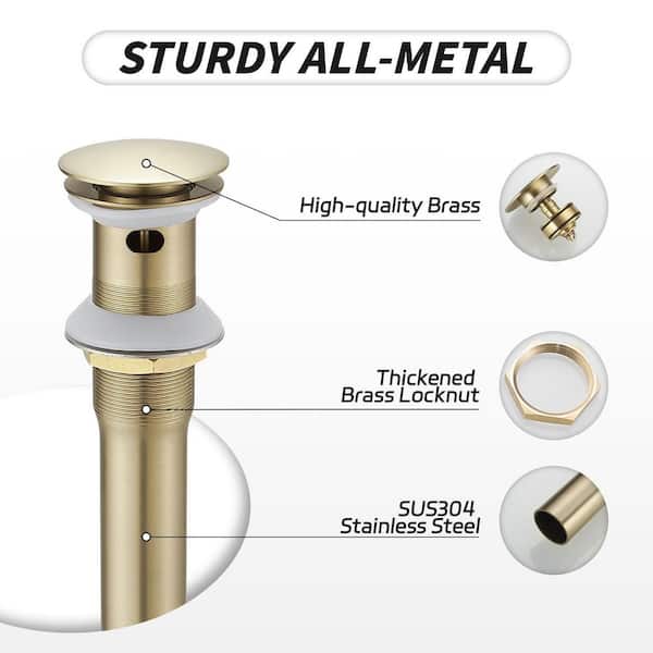 Bathroom Sink Pop-Up Drain with Overflow in Brushed Gold